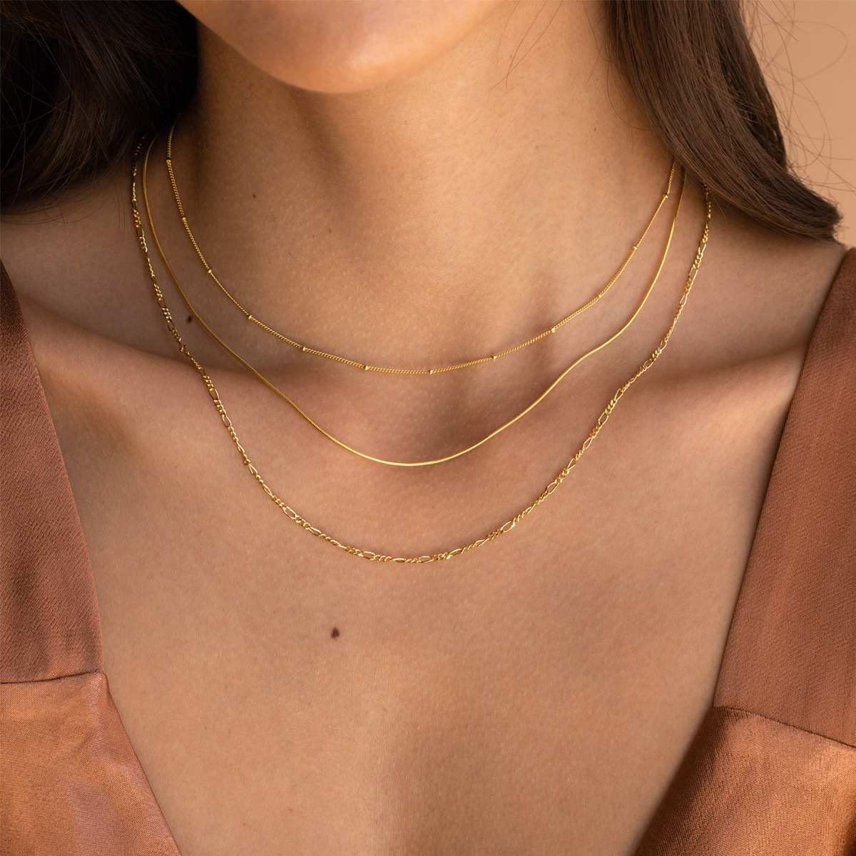 Collier Multi-rangs Plaqué Or En Acier Inoxydable Style Minimaliste_voghion.com