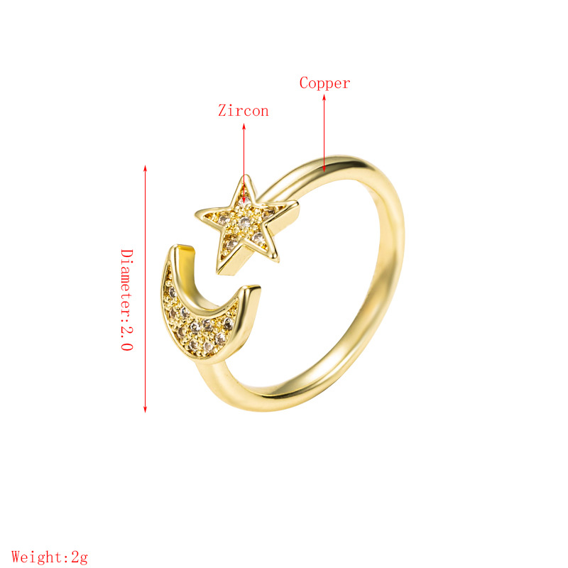 fashion copper inlaid zircon stars moon ring