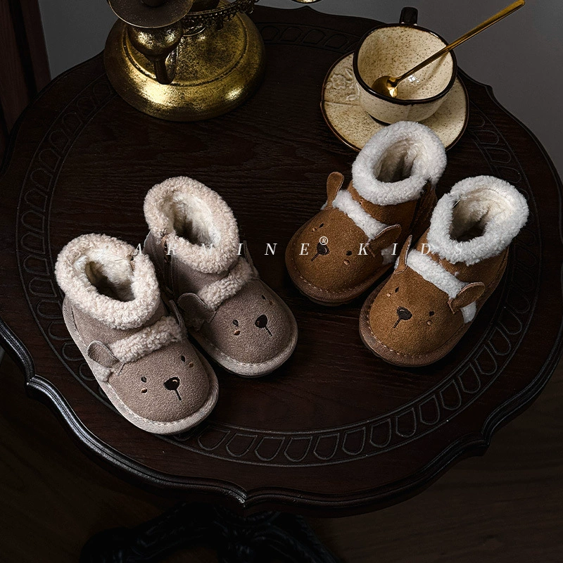 Кожаные детские милые медведи снежные сапоги толстые осенние и зимние новые мужские и женские хлопковые сапоги маленькие дети северо-восточные сапоги