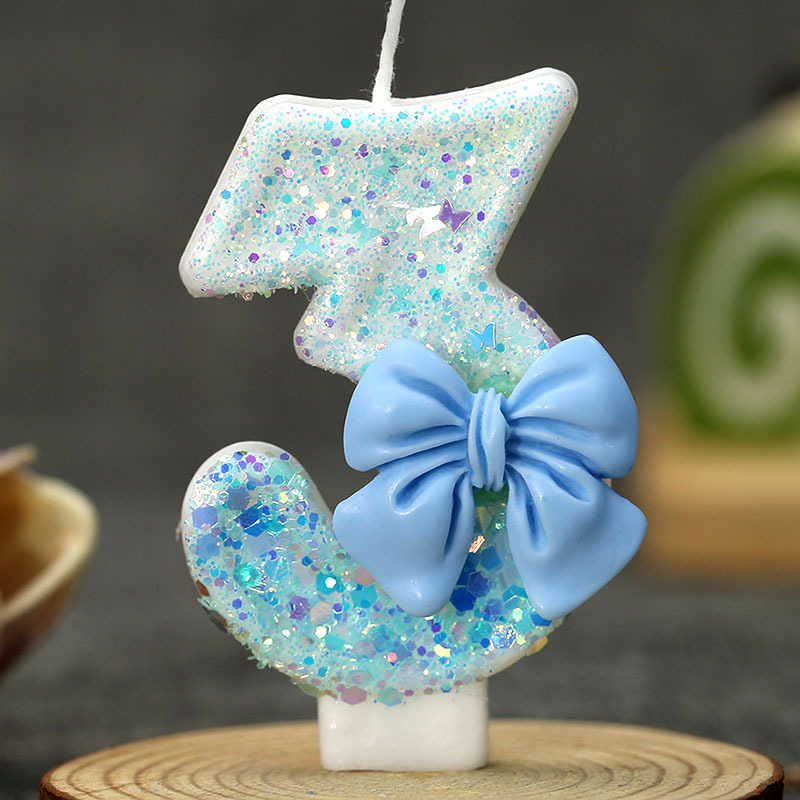 新品男款梦幻蓝蝴蝶结创意数字蜡烛生日蛋糕蜡烛跨境亚马逊热卖品