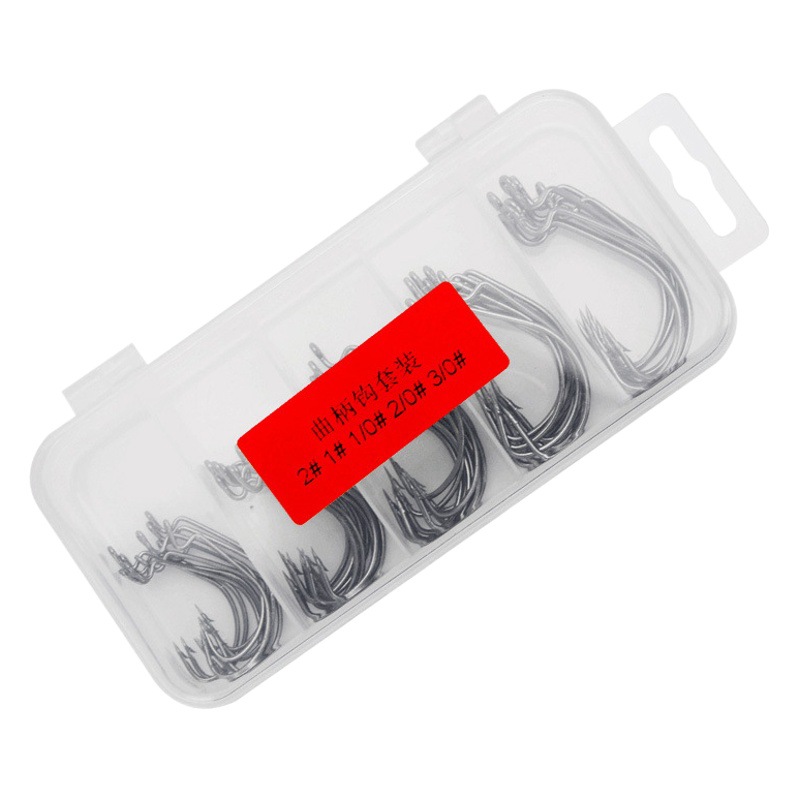 Small five-grid box set 51 pieces crank hook black nickel fishing hook Texas fishing group cross-border fishing gear bait fishing hook wholesale
