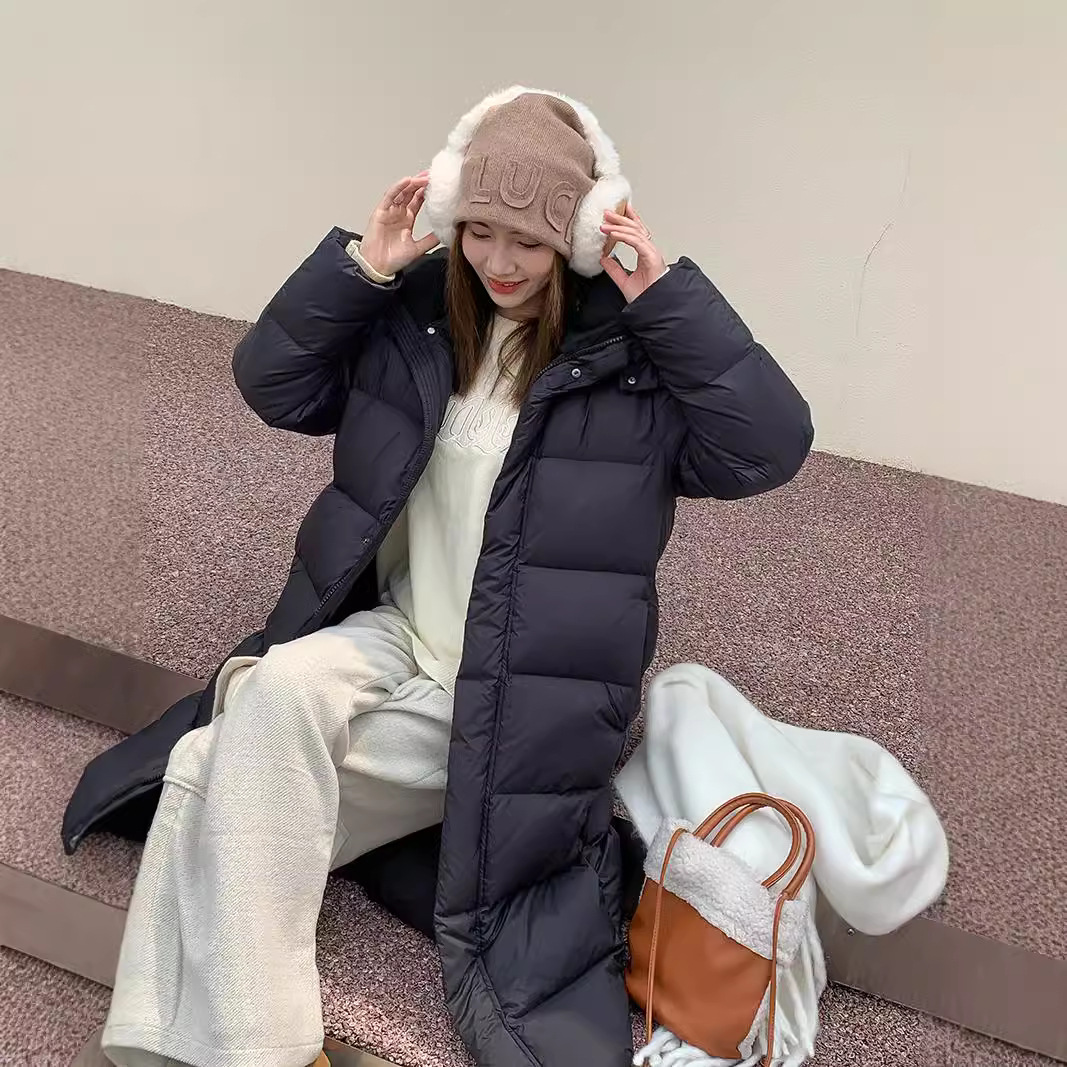 다운 재킷 여성 95 화이트 덕 다운 2024 새로운 후드 두꺼운 긴 무릎 높이 차가운 따뜻한 겨울 캐주얼 자켓