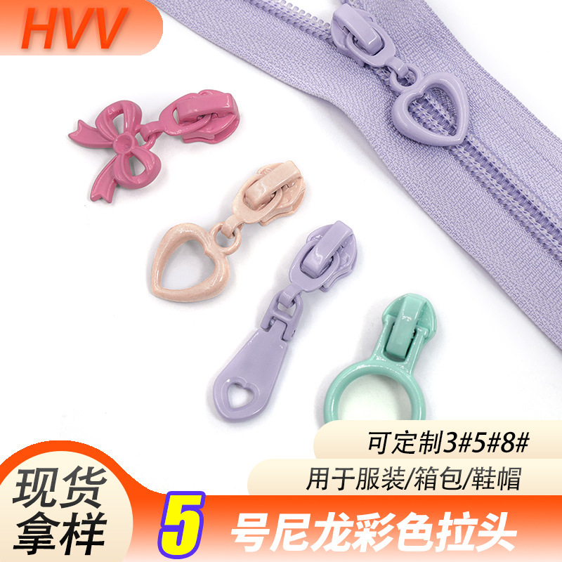 Spot No.5 zipper head cute bag bow clothing love pendant color nylon pull