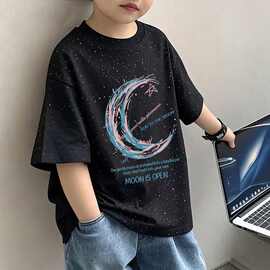 100%纯棉儿童装男童中大童韩版宽松短袖t恤纯棉撞色扎染男孩上衣