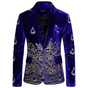 Cross-border 2025 Foreign Trade Autumn and Winter Gold Embroidery Performance Suit Men's Suit Amazon AliExpress Casual Jacket