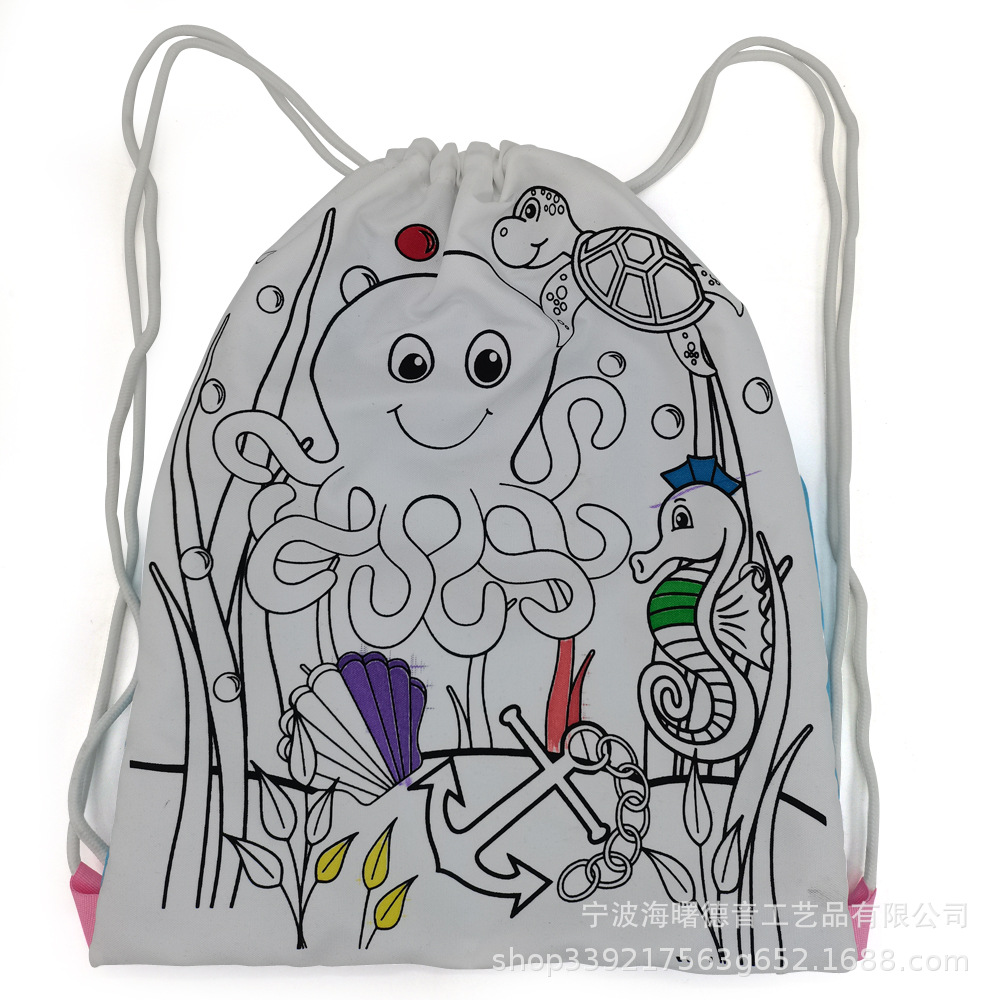 儿童帆布抽绳袋， DIY画画书包，运动收纳小书包