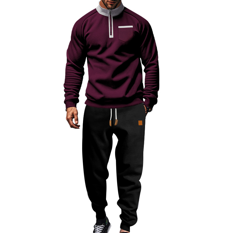 Herren Trainingsanzug Mit Stehkragen Und Fleece Kapuzenpullover_voghion.com