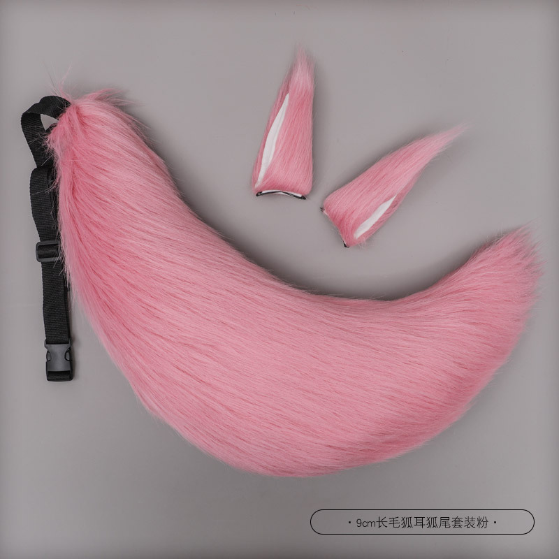 De una sola pieza hecha a mano de felpa de oreja de zorro de oreja de lobo horquilla de cola de zorro de cola de lobo joyería bestia accesorios tocado de cola de oreja traje