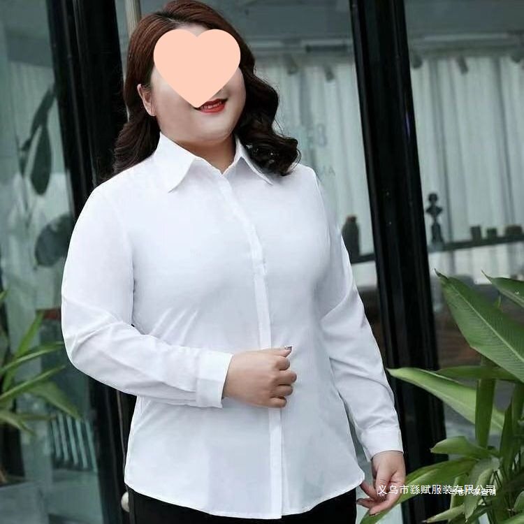 Fleece-Lined Plus-Size Women's White Shirt for Fat Women 100kg Oversized Workwear Professional Formal Work Shirt Fleece-Lined Plus-Size Women's White Shirt for Fat Women 100kg Oversized Workwear Professional Formal Work Shirt