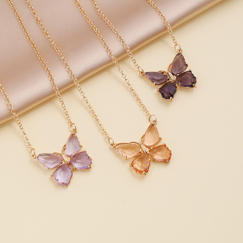 Fashion multicolor zircon butterfly copper necklace earring
