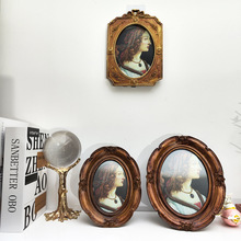 法式复古做旧6寸7寸椭圆树脂雕花相框挂墙摆台文艺跨境出口批发