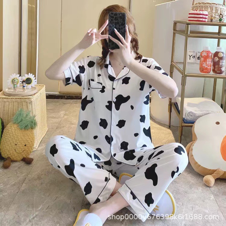 2025 primavera y verano pijamas de mujer pantalones de manga corta en un nuevo cardián casual suelto se puede usar en el hogar conjunto de ropa
