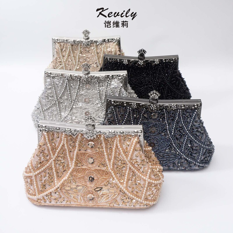Kai Weili Vintage Geometric Heavy Handmade Beaded Embroidered Bag Cross-border Women's Bag Evening Bag Dress Cheongsam Bag Beaded Evening Bag