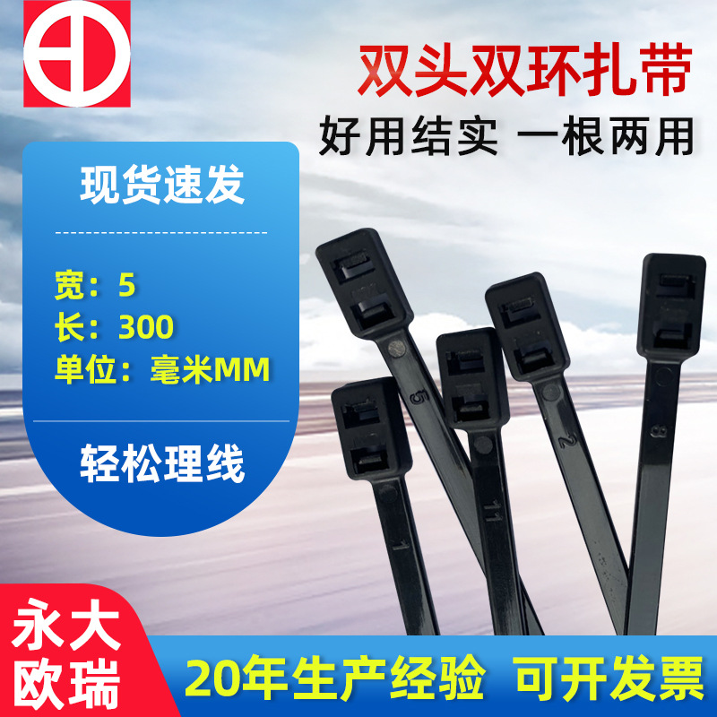 厂家供应5*300双扣固定式双头双扣扎带批发自锁式尼龙双头扎带
