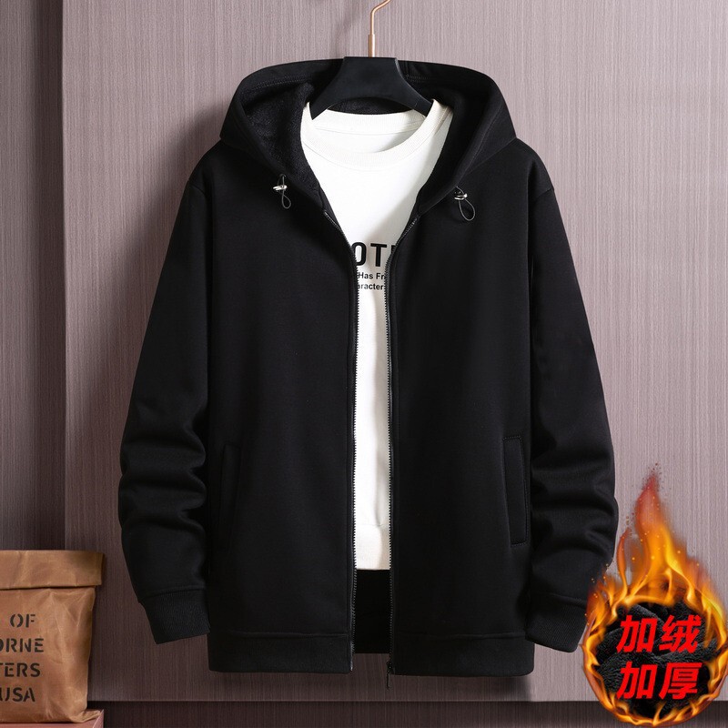 2025 fleece-lined plus size new fat sweater men's spring plus fat fleece-lined fat guy loose coat hooded