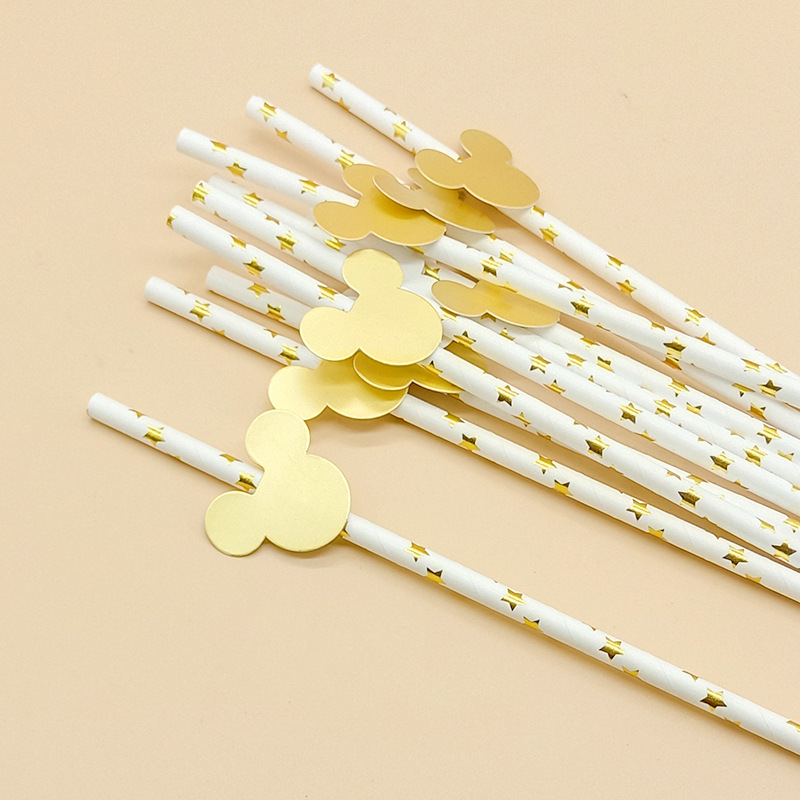 Fabricante al por mayor creativo fiesta paja decorativa serie de frutas con tarjetas Mickey papel paja creativa