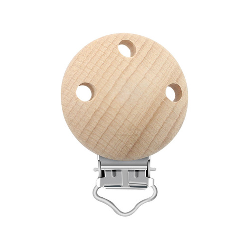 Cross-border wholesale 30mm beech wood nipple clip for DIY baby pacifier holder, round three-hole wooden nipple clip