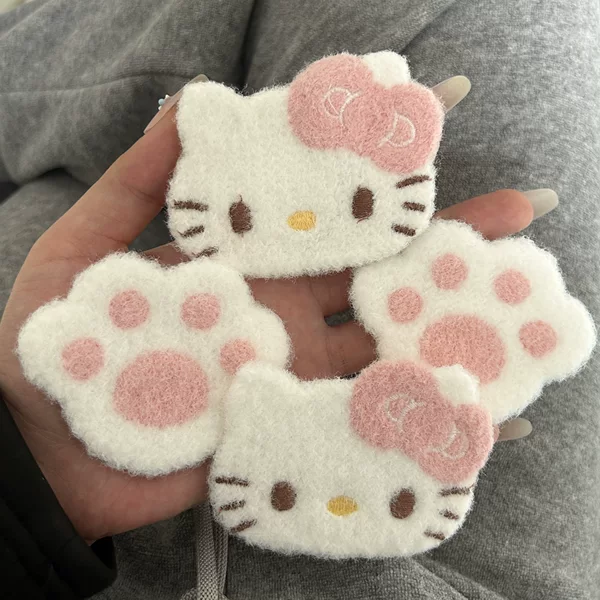Plush Kt Kitten Paw-Shaped Side Bangs Magic Tape for Girls, Soft and Cute Pink Hair Clips, Sweet Hair Accessories, Hairpins