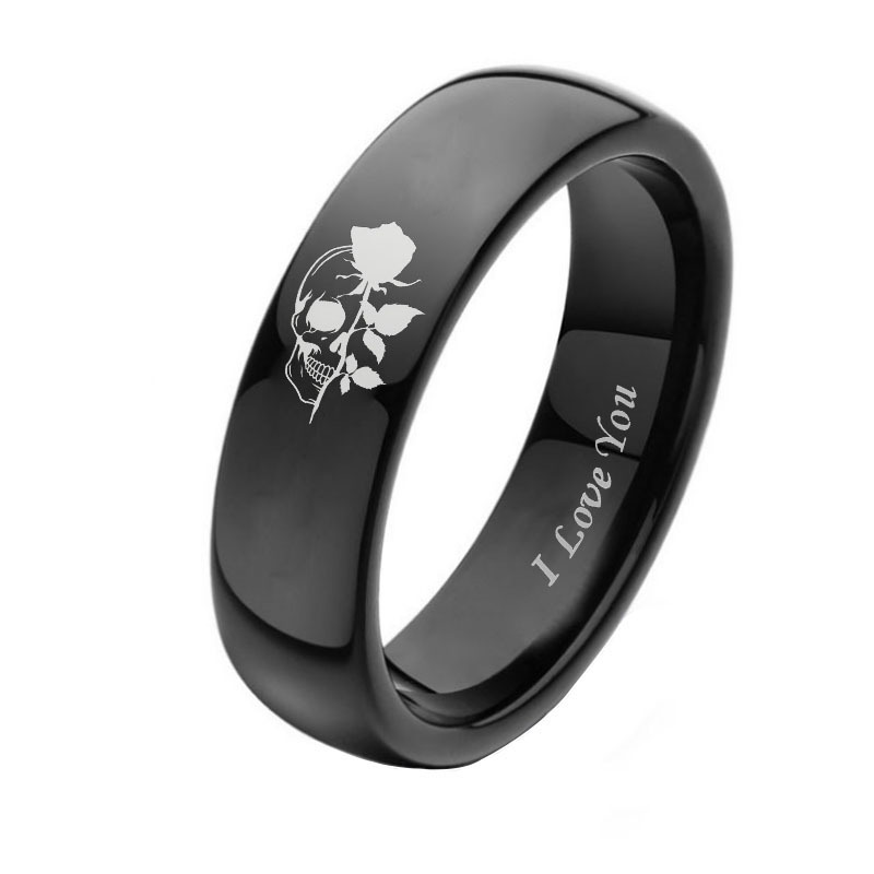 New couple rings I love you Skull rose stainless steel ring Men's…