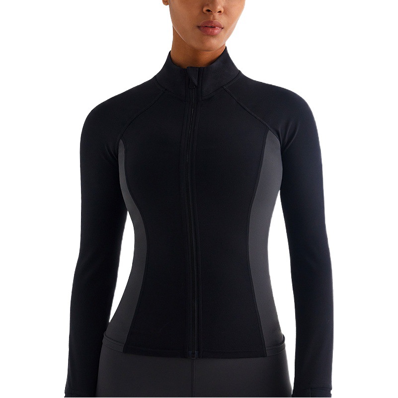 Chaqueta de ropa de yoga cepillada para mujer, delgado y delgado, camisa de cuello alto y fitness a juego