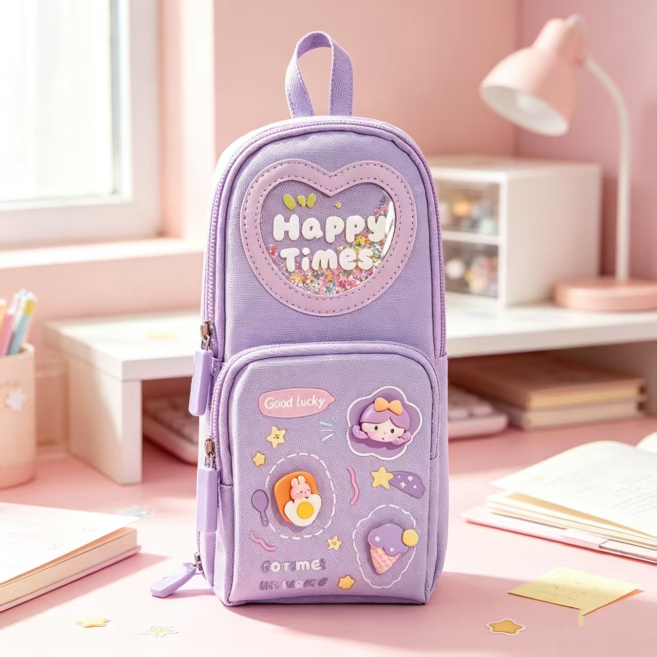 Ali seleccionó con cuidado el estuche escolar de arena movediza, estuche de gran capacidad, estuche de lápices con dibujos animados, caja de almacenamiento para estudiantes, caja de papelería, estuche de lápices al por mayor. image 3