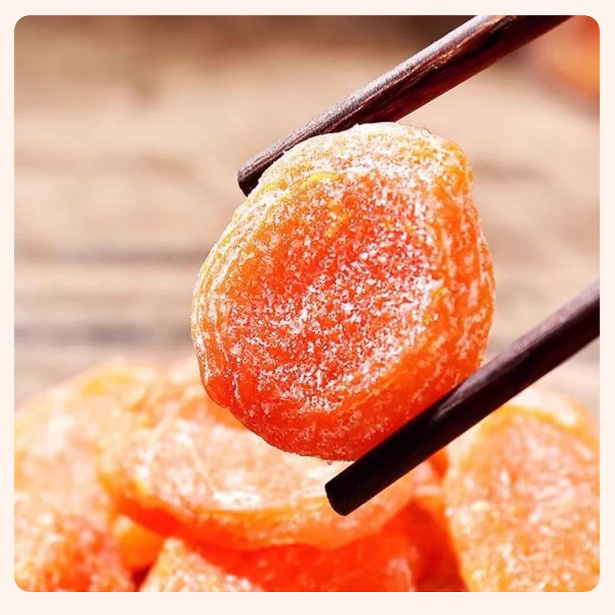 Bamboo Salt Licorice Loquat Dried Fruit Snack 100g Seedless Preserved Loquat with Licorice Flavor in use