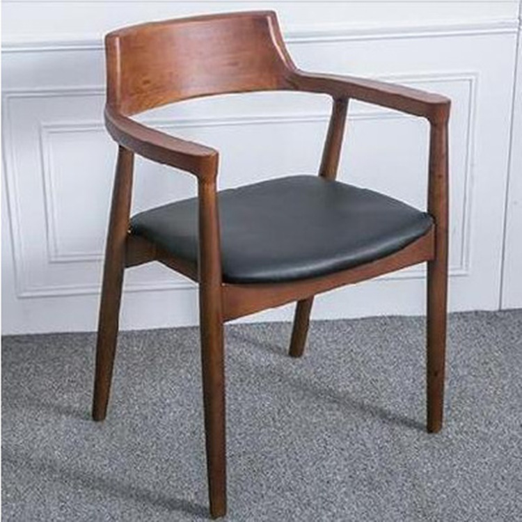 All solid wood cafe bar dining chairs, Hiroshima chair with armrest and backrest, computer conference leisure office chairs