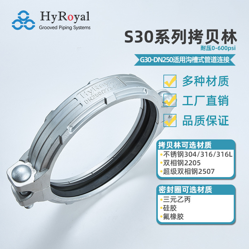 厂家直销大规格DN250/10寸拷贝林卡箍不锈钢304沟槽式卡箍