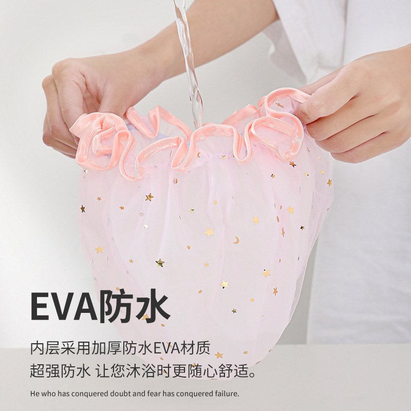 Double shower cap for women thickened waterproof bathing cap cute Korean household shower cap hair cover kitchen smoke hat