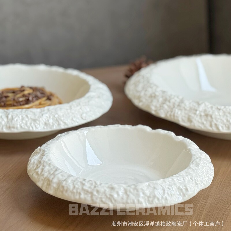 Creative Ceramic Dinner Plate, Private Dish, Hotel-Specific Pure White Ceramic Salad Plate, Italian Dish Plate, Good-Looking Western Dish Plate