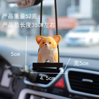 5 Wood Carving Wind Dog Ornaments Resin Cartoon Doll Car Decorations Car Rearview Mirror Pendant Pendant (Car hanging) - corgi-wood-carving-style-car-pendant