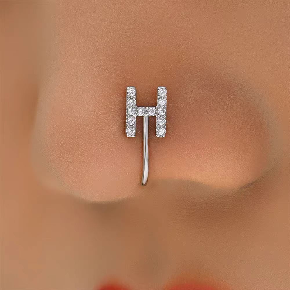 26 Letter Initial Micro-Set CZ Nose Clip Fake Nose Ring No-Pierce Nose Jewelry Fashion Accessory detail image 18