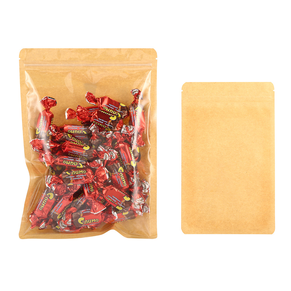 Rounded Corner Kraft Paper Transparent Self-Sealing Bag Clothes Bag Decorative Packaging Bag Candy Biscuit Snack Bag Squid Strips Packaging Bag 