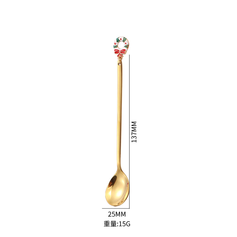 Productos transfronterizos cubiertos de acero inoxidable regalos de Navidad cucharas y tenedores juegos de postre cucharas de café mezclar Navidad colchones