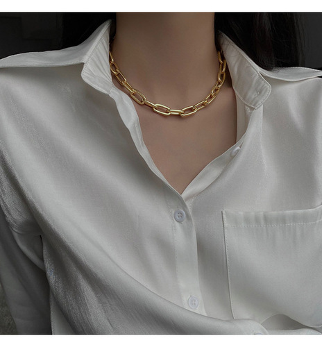 Trendy, Affordable Luxury, Niche-Style Gold-Plated Metal Chunky Chain Necklace for Women – Chic Clavicle Sweater Chain Accessory