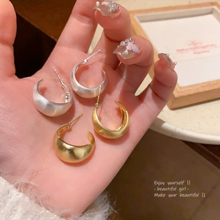 拉丝磨砂C形豆豆耳钉女轻奢小众金属感欧美复古磨砂耳环网红耳饰