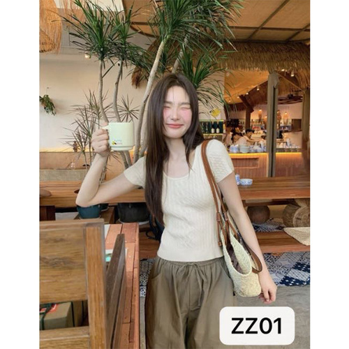 Summer women's clothing knitted breathable short-sleeved temperament fashionable quiet sweet cute expensive temperament simple high-end T-shirt
