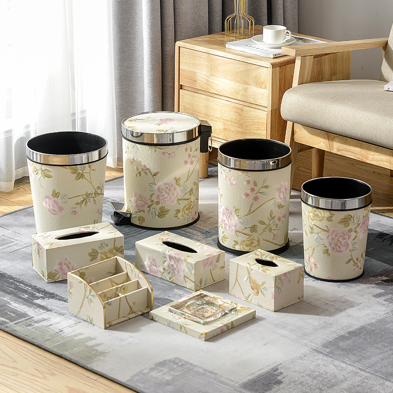 Birds and Flowers Home Trash Bin Creative Kitchen Living Room Bathroom Bedroom Foot-type Lid Trash Bin European Style