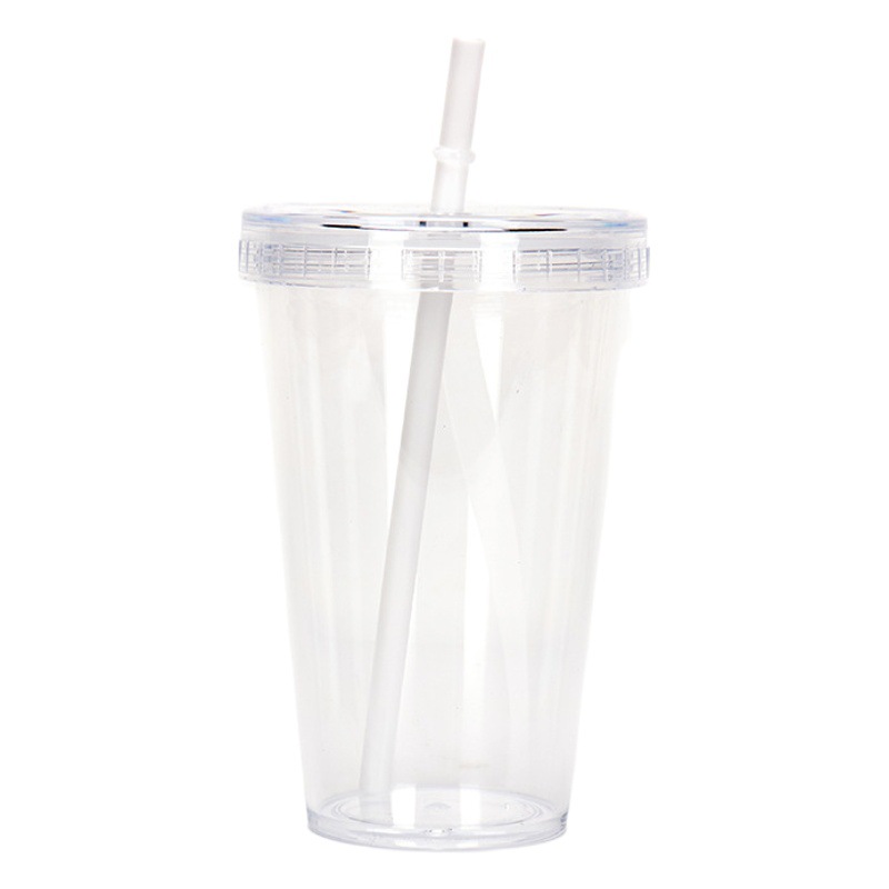 16oz taza de paja fría de verano de gran capacidad de doble capa taza de plástico transparente PS material leche taza de té de regalo de publicidad