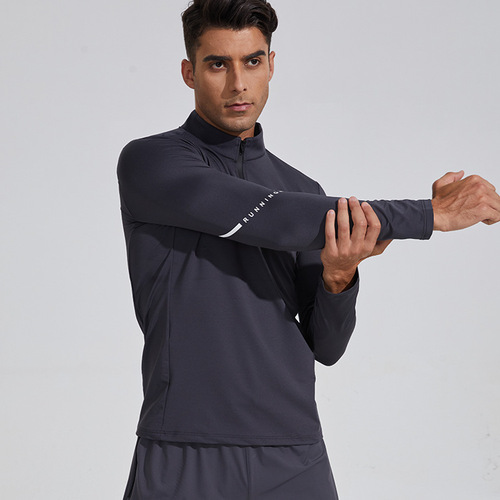 New half-zip quick-drying clothing men's tight-fitting high-elastic stand-up collar golf clothing outdoor running fitness clothing T-shirt long sleeves