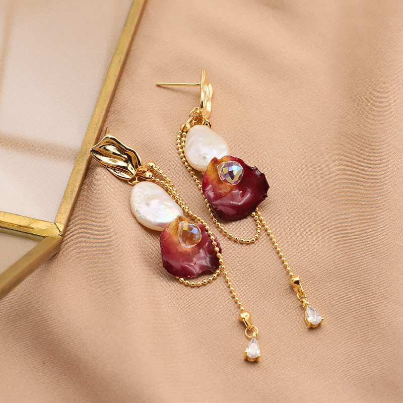 Aretes de perlas naturales aguas frescas barrocas pendientes s925 agujas de plata retro bordas largas joyas de orejas chapadas en oro 18k