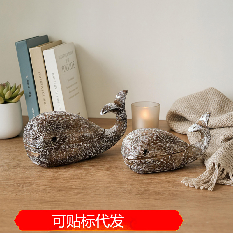 Mediterranean Resin Retro Whale Ornaments Home Decorations Living Room Study Desktop Crafts Creative Furnishings