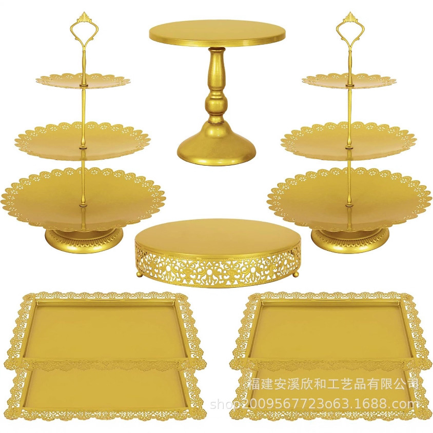Mesa de postres, adornos, bandejas altas, bandejas para pasteles negros, bandejas para frutas, bandejas para aperitivos, soportes para pasteles de hierro forjado, accesorios de boda