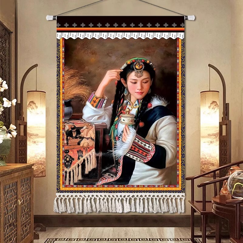 Xizang Restaurant Fabric Hanging Painting Xizang Cultural Elements Characters B&B Inn Cloth Painting Home Interior Decoration Painting Vertical