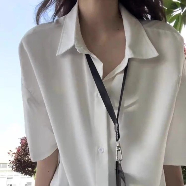 Black Ice Silk Shirt Short-Sleeved Men's Summer Thin Cool-Feeling High-End Casual Shirt Short-Sleeved Shirt Solid Color Design