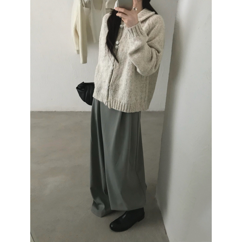 慵懒软糯翻领杂线双拉链毛衣外套女秋冬新款宽松针织开衫韩系上衣|undefined