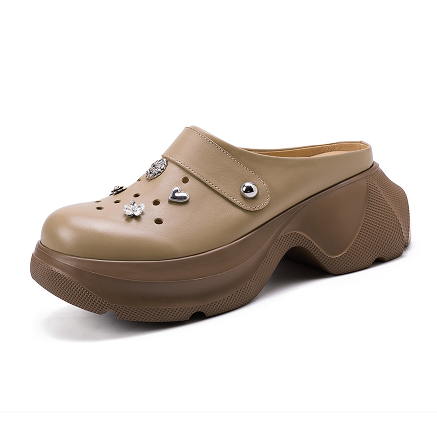 Dép lê nữ mũi nhọn da bò đế dày gót cao 9 cm — màu trắng ngà chi tiết 13