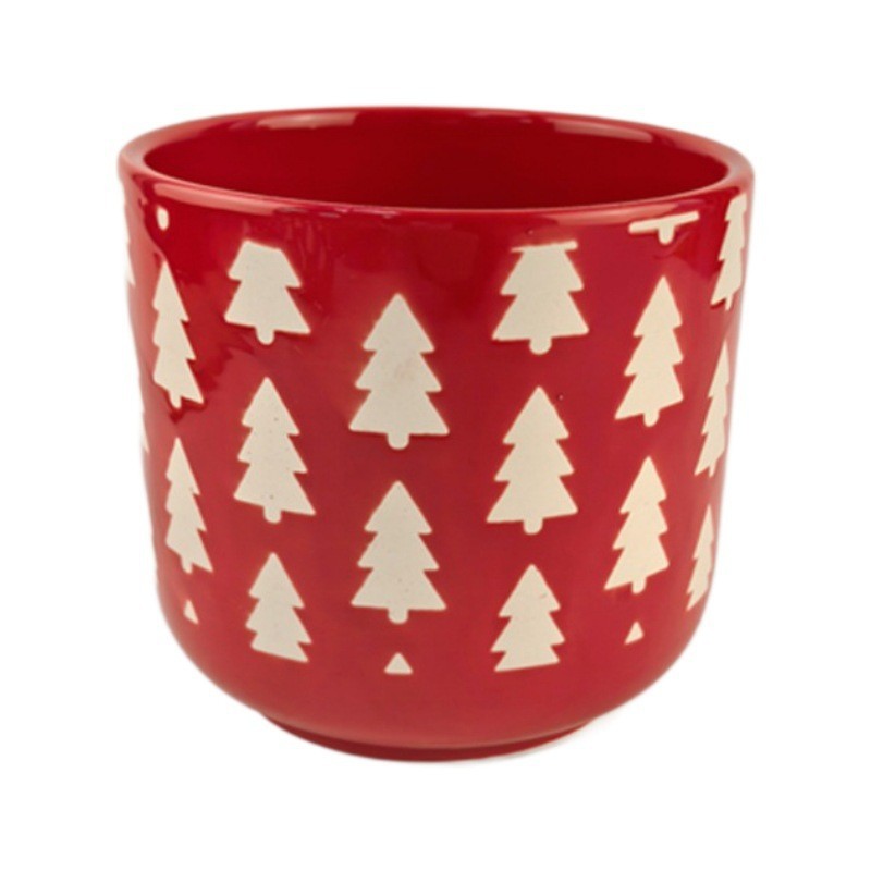 Maceta de cerámica Estilo nórdico, lujo ligero, Navidad creativa, patrón de árbol de Navidad, patrón de hojas, planta verde, planta en maceta de mimosa carnosa