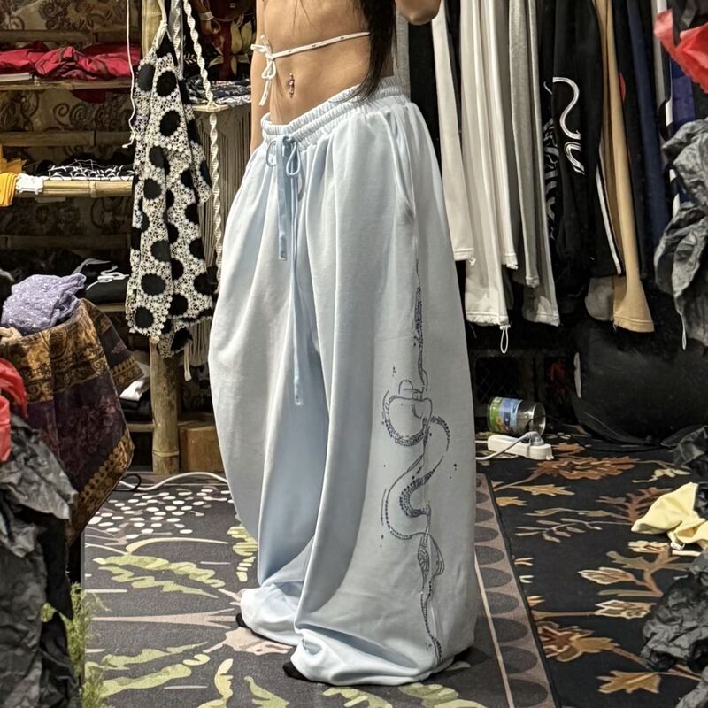 【Draping Rhinestone】Trendy Retro Lazy Drawstring Wide-Leg Dopamine Jazz Dance Sports Casual Pants