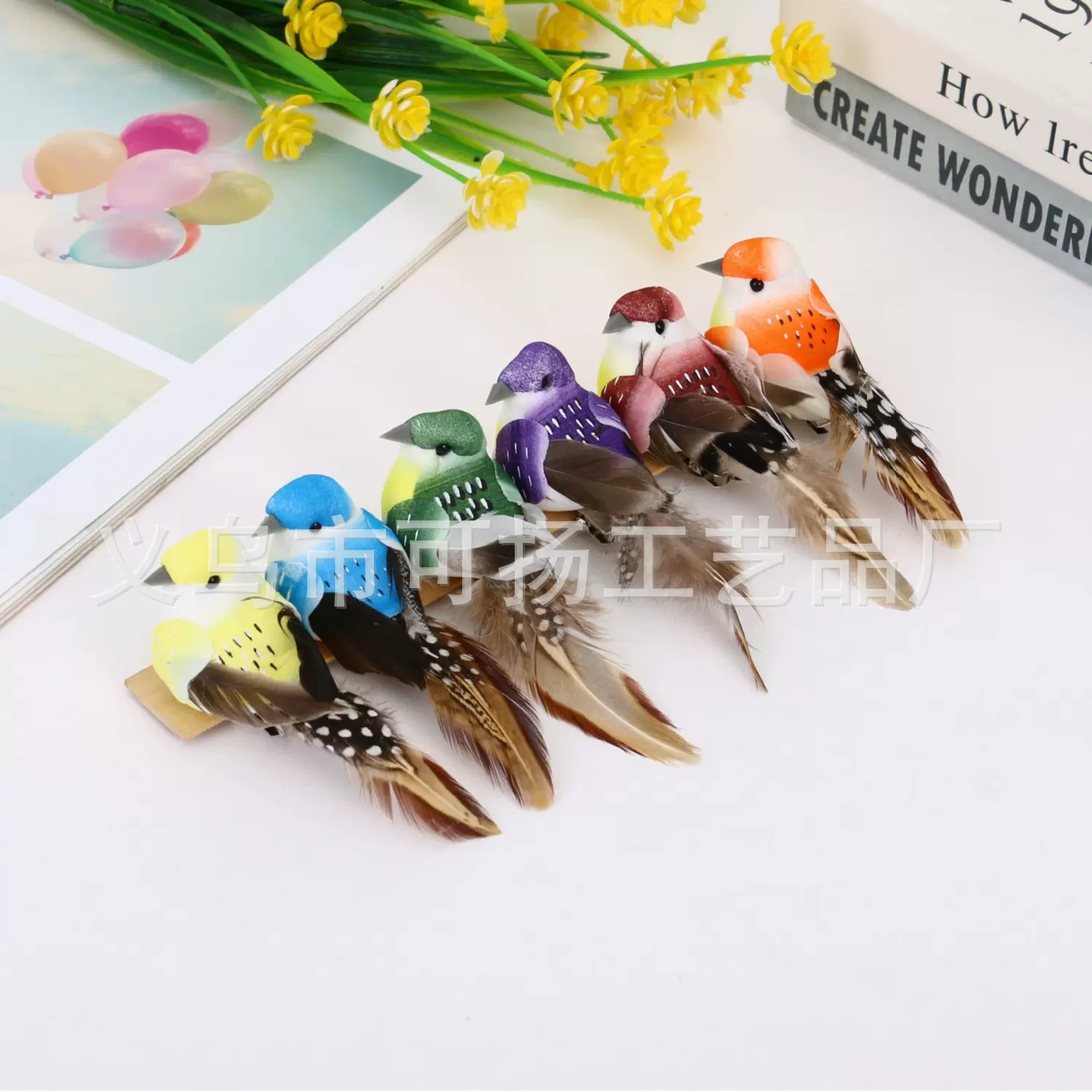 仿真羽毛小鸟卷毛鸟泡沫鸟假鸟幼儿园布置装饰园林道具鸟动物
